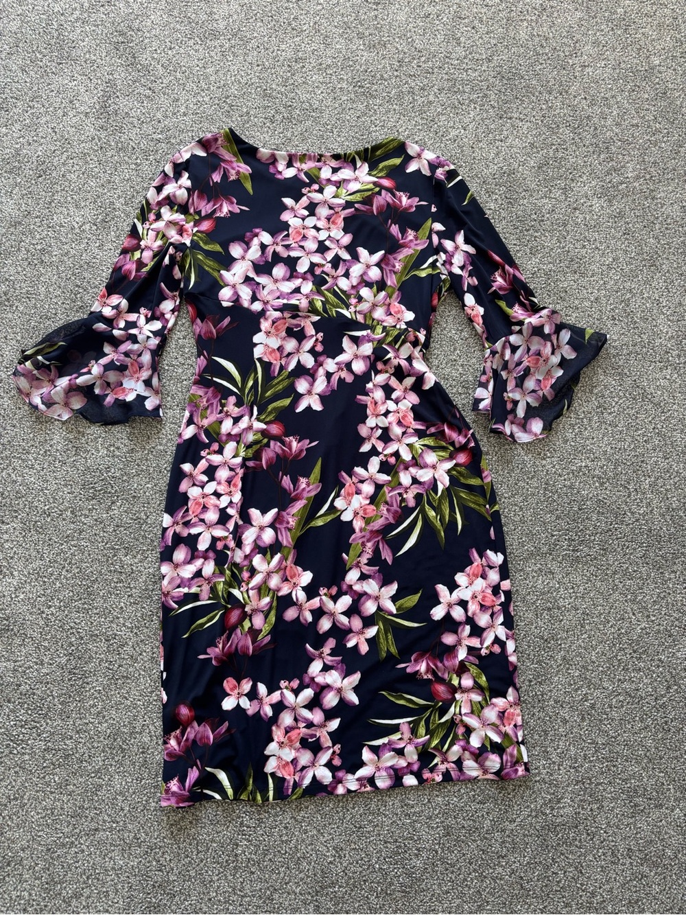 connected apparel Navy Floral Twist-Front Midi Dress - Picture 2 of 4